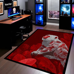 Red Snow Monkey Area Rug | Japanese Macaque Artistic Floor Mat | Premium Wildlife Design Rug for Living Room, Bedroom, Office & Modern Home Decor