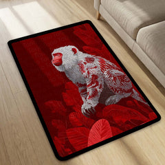 Red Snow Monkey Area Rug | Japanese Macaque Artistic Floor Mat | Premium Wildlife Design Rug for Living Room, Bedroom, Office & Modern Home Decor