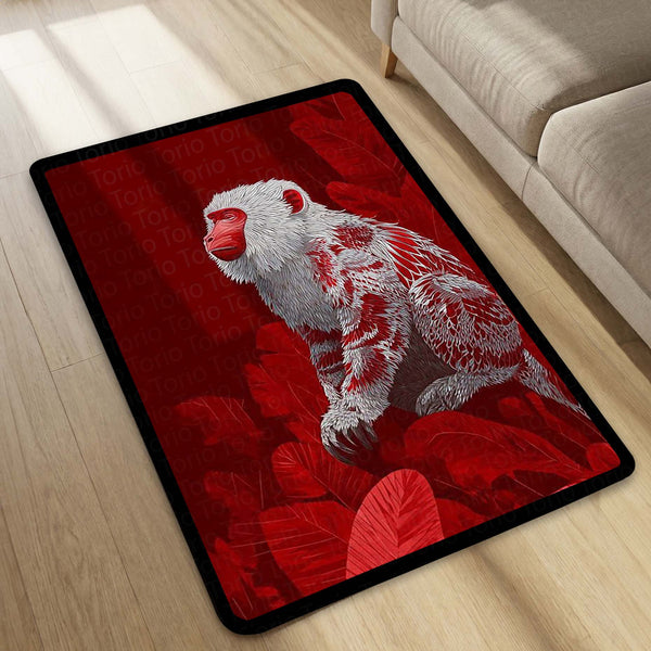 Red Snow Monkey Area Rug | Japanese Macaque Artistic Floor Mat | Premium Wildlife Design Rug for Living Room, Bedroom, Office & Modern Home Decor