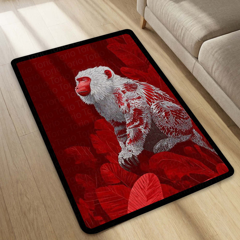 Red Snow Monkey Area Rug | Japanese Macaque Artistic Floor Mat | Premium Wildlife Design Rug for Living Room, Bedroom, Office & Modern Home Decor