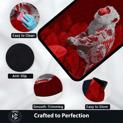 Red Snow Monkey Area Rug | Japanese Macaque Artistic Floor Mat | Premium Wildlife Design Rug for Living Room, Bedroom, Office & Modern Home Decor