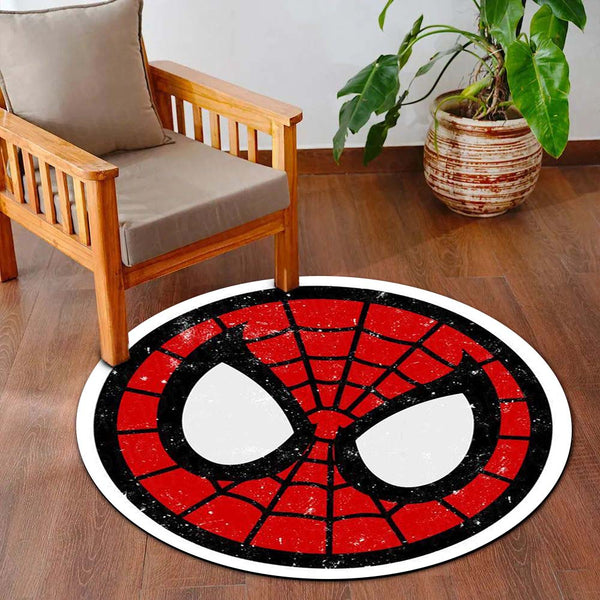 Spider-Man Face Round Rug | Marvel Superhero Inspired Floor Mat | Anti-Slip 3 mm Absorbent Circle Rug for Bedroom, Gaming Room & Kids Room