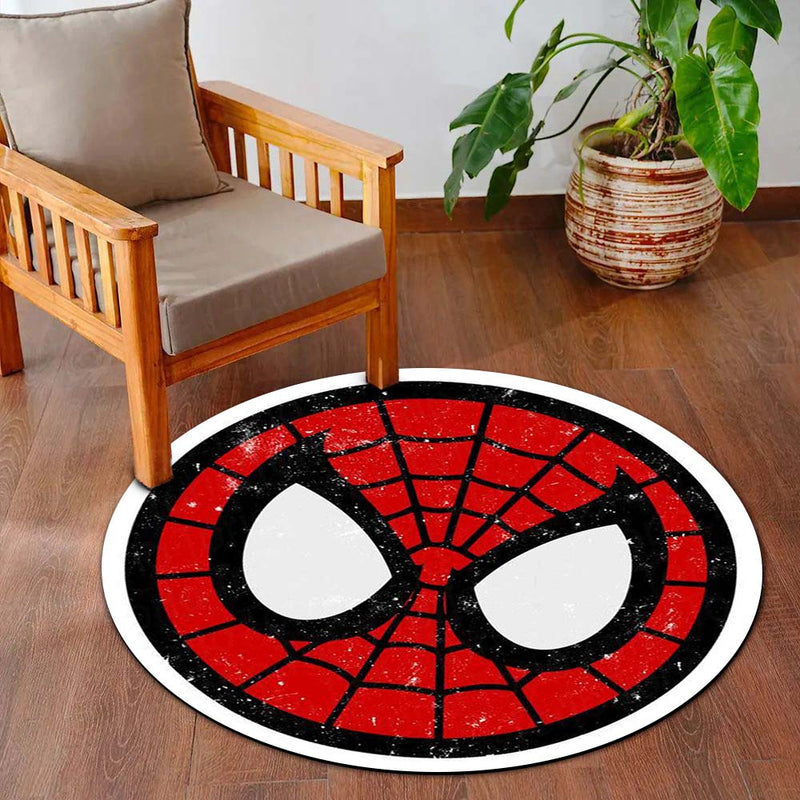 Spider-Man Face Round Rug | Marvel Superhero Inspired Floor Mat | Anti-Slip 3 mm Absorbent Circle Rug for Bedroom, Gaming Room & Kids Room