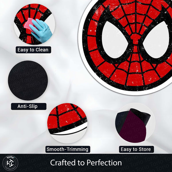 Spider-Man Face Round Rug | Marvel Superhero Inspired Floor Mat | Anti-Slip 3 mm Absorbent Circle Rug for Bedroom, Gaming Room & Kids Room