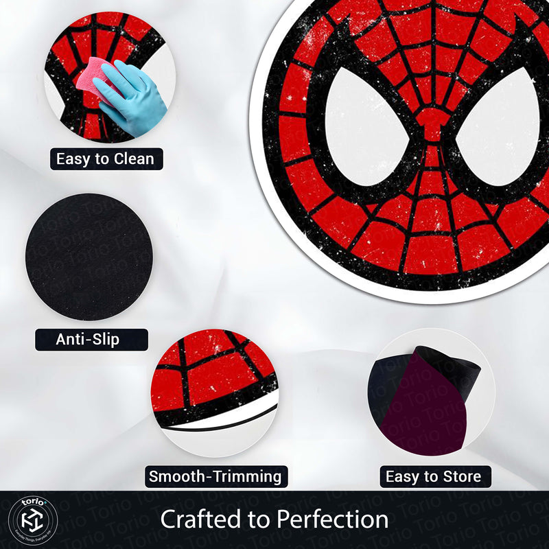 Spider-Man Face Round Rug | Marvel Superhero Inspired Floor Mat | Anti-Slip 3 mm Absorbent Circle Rug for Bedroom, Gaming Room & Kids Room
