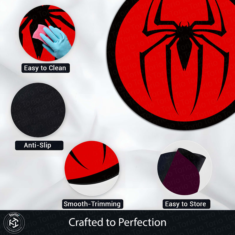 Spider-Man Logo Round Rug | Marvel Superhero Symbol Floor Mat | Anti-Slip 3 mm Absorbent Circle Rug for Bedroom, Gaming Room & Kids Room