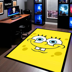 SpongeBob SquarePants Smiley Face Area Flat Rug | Minimal Cartoon Character Area Flat Rug | Premium Cartoon Bedroom & Gaming Room Floor Decor