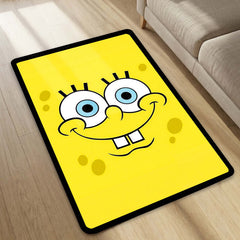 SpongeBob SquarePants Smiley Face Area Flat Rug | Minimal Cartoon Character Area Flat Rug | Premium Cartoon Bedroom & Gaming Room Floor Decor