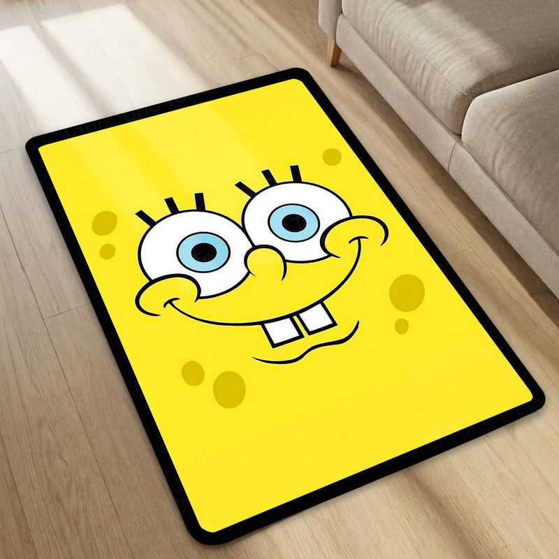SpongeBob SquarePants Smiley Face Area Flat Rug | Minimal Cartoon Character Area Flat Rug | Premium Cartoon Bedroom & Gaming Room Floor Decor