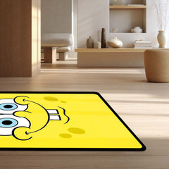 SpongeBob SquarePants Smiley Face Area Flat Rug | Minimal Cartoon Character Area Flat Rug | Premium Cartoon Bedroom & Gaming Room Floor Decor