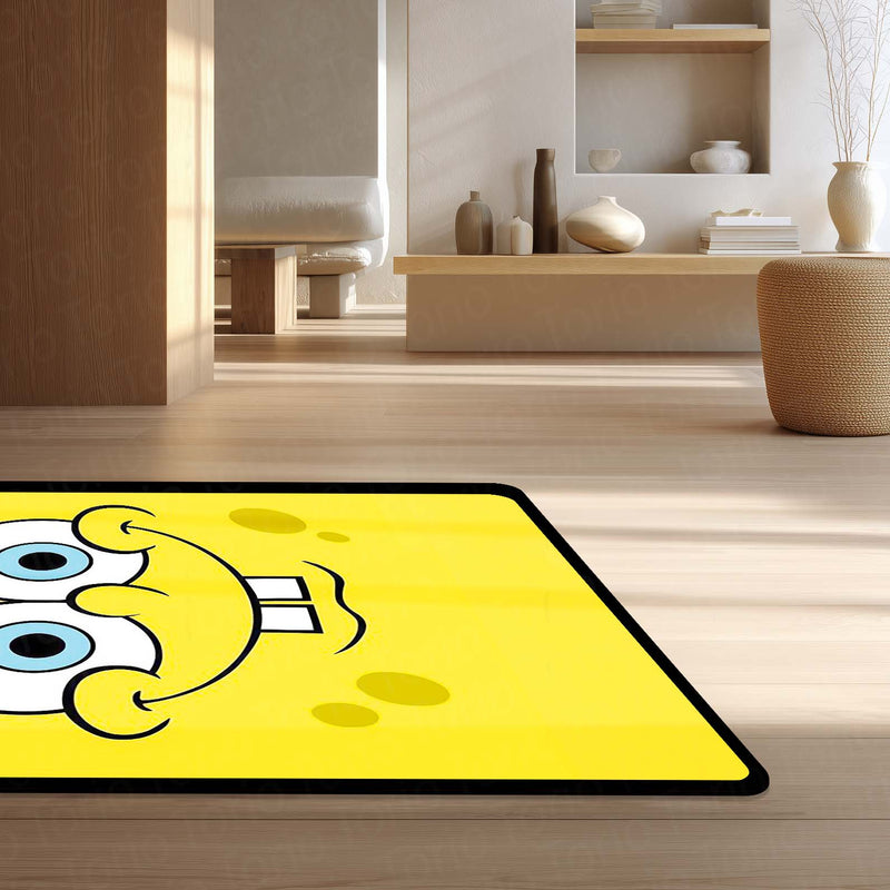 SpongeBob SquarePants Smiley Face Area Flat Rug | Minimal Cartoon Character Area Flat Rug | Premium Cartoon Bedroom & Gaming Room Floor Decor