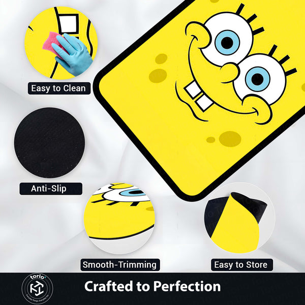 SpongeBob SquarePants Smiley Face Area Flat Rug | Minimal Cartoon Character Area Flat Rug | Premium Cartoon Bedroom & Gaming Room Floor Decor