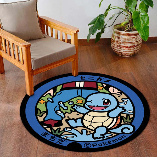 Squirtle Round Rug | Cute Pokémon Water-Type Character Floor Mat | Anti-Slip 3 mm Absorbent Circle Rug for Bedroom, Gaming Room & Kids Room