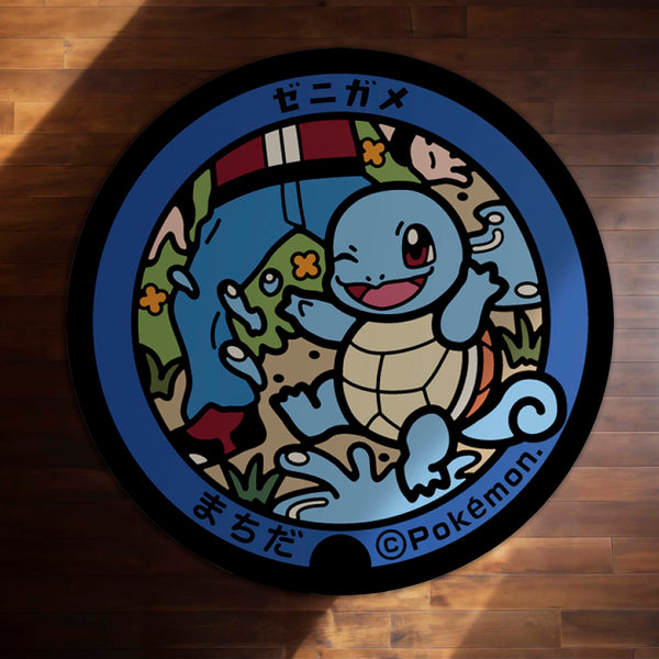 Squirtle Round Rug | Cute Pokémon Water-Type Character Floor Mat | Anti-Slip 3 mm Absorbent Circle Rug for Bedroom, Gaming Room & Kids Room