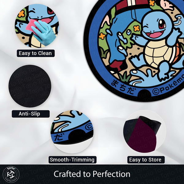 Squirtle Round Rug | Cute Pokémon Water-Type Character Floor Mat | Anti-Slip 3 mm Absorbent Circle Rug for Bedroom, Gaming Room & Kids Room