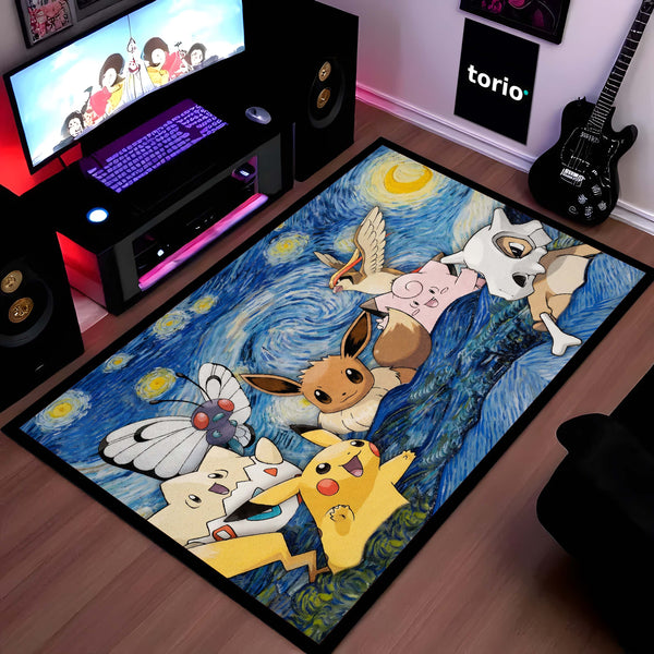 Pokemon Starry Night Floor Mat (3 mm Thick) | Artistic Fantasy Cartoon Area Mat for Bedroom, Gaming Room & Modern Decor