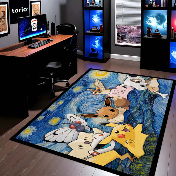 Pokemon Starry Night Floor Mat (3 mm Thick) | Artistic Fantasy Cartoon Area Mat for Bedroom, Gaming Room & Modern Decor