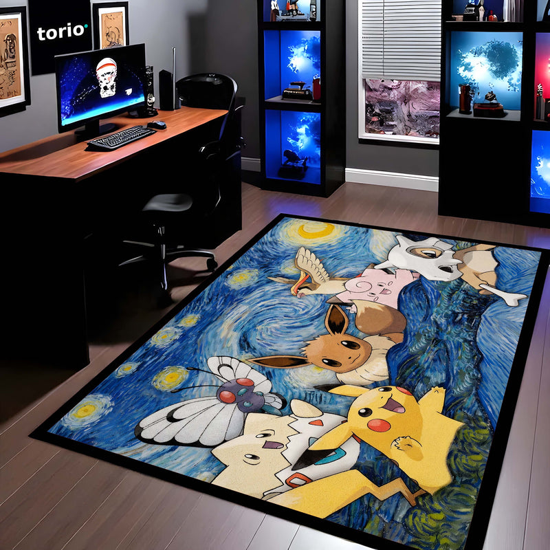 Pokemon Starry Night Floor Mat (3 mm Thick) | Artistic Fantasy Cartoon Area Mat for Bedroom, Gaming Room & Modern Decor