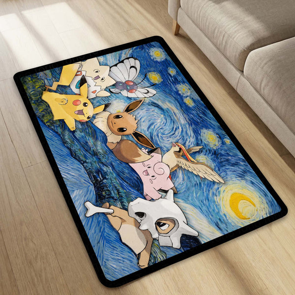 Pokemon Starry Night Floor Mat (3 mm Thick) | Artistic Fantasy Cartoon Area Mat for Bedroom, Gaming Room & Modern Decor