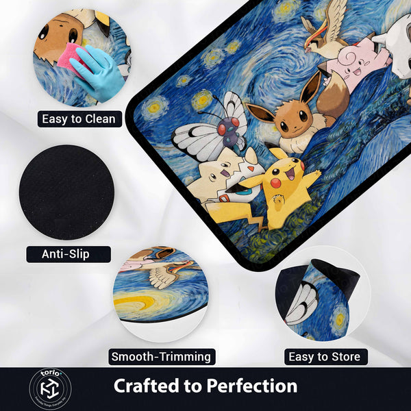 Pokemon Starry Night Floor Mat (3 mm Thick) | Artistic Fantasy Cartoon Area Mat for Bedroom, Gaming Room & Modern Decor