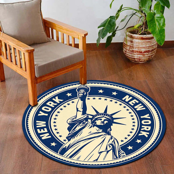 Statue of Liberty New York Round Rug | Vintage NYC Landmark Floor Mat | Anti-Slip 3 mm Absorbent Circle Rug for Living Room, Bedroom & Travel Lovers