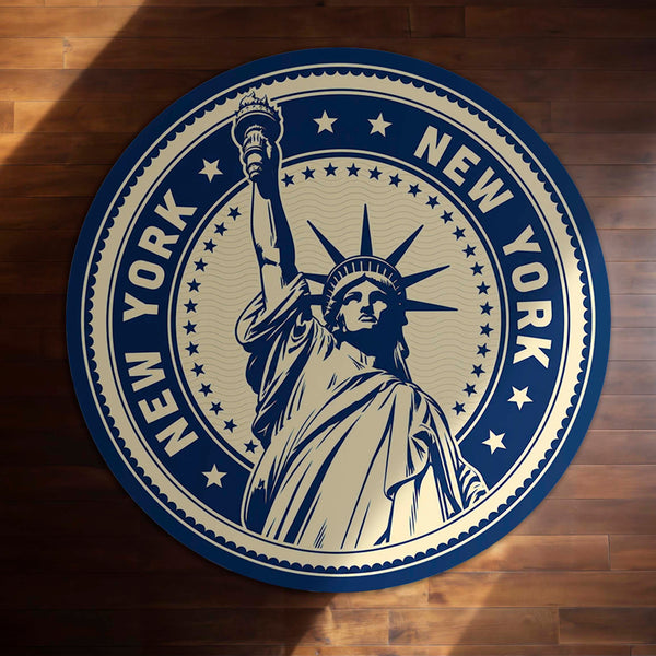Statue of Liberty New York Round Rug | Vintage NYC Landmark Floor Mat | Anti-Slip 3 mm Absorbent Circle Rug for Living Room, Bedroom & Travel Lovers