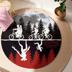 Stranger Things Round Rug | Upside Down Moon Scene Floor Mat | Anti-Slip 3 mm Absorbent Circle Rug for Bedroom, Gaming Room & TV Series Fans