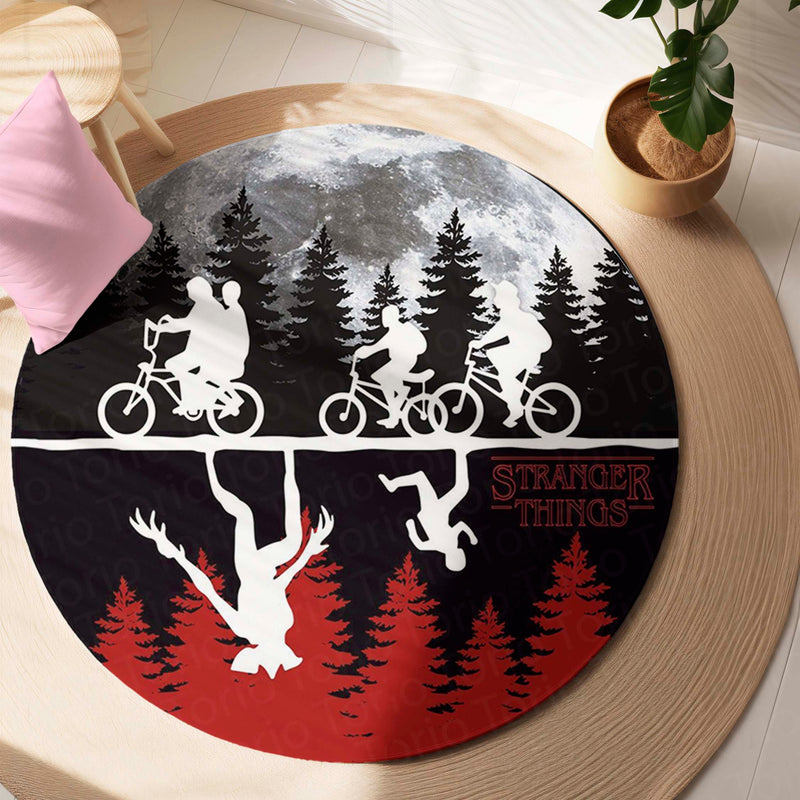 Stranger Things Round Rug | Upside Down Moon Scene Floor Mat | Anti-Slip 3 mm Absorbent Circle Rug for Bedroom, Gaming Room & TV Series Fans