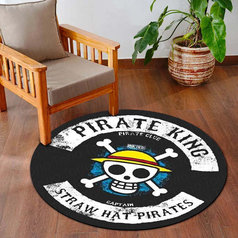 One Piece Straw Hat Pirates Round Rug | Pirate King Skull Floor Mat | Anti-Slip 3 mm Absorbent Circle Rug for Bedroom, Gaming Room & Anime Fans