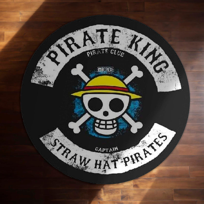 One Piece Straw Hat Pirates Round Rug | Pirate King Skull Floor Mat | Anti-Slip 3 mm Absorbent Circle Rug for Bedroom, Gaming Room & Anime Fans