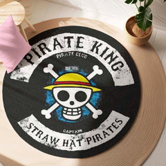 One Piece Straw Hat Pirates Round Rug | Pirate King Skull Floor Mat | Anti-Slip 3 mm Absorbent Circle Rug for Bedroom, Gaming Room & Anime Fans