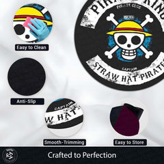 One Piece Straw Hat Pirates Round Rug | Pirate King Skull Floor Mat | Anti-Slip 3 mm Absorbent Circle Rug for Bedroom, Gaming Room & Anime Fans