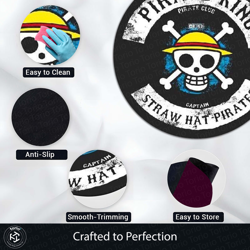One Piece Straw Hat Pirates Round Rug | Pirate King Skull Floor Mat | Anti-Slip 3 mm Absorbent Circle Rug for Bedroom, Gaming Room & Anime Fans