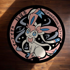 Pokémon Sylveon Round Rug | Cute Fairy Pokémon Floor Mat | Anti-Slip 3 mm Absorbent Circle Rug for Bedroom, Gaming Room & Anime Fans
