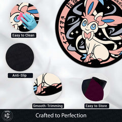 Pokémon Sylveon Round Rug | Cute Fairy Pokémon Floor Mat | Anti-Slip 3 mm Absorbent Circle Rug for Bedroom, Gaming Room & Anime Fans