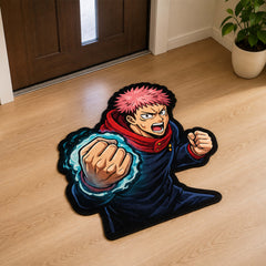 Yuji Itadori Punch Cut-out Flat Rug | Jujutsu Kaisen Anime Flat Rug | Premium Sorcerer Gaming Room Floor Decor