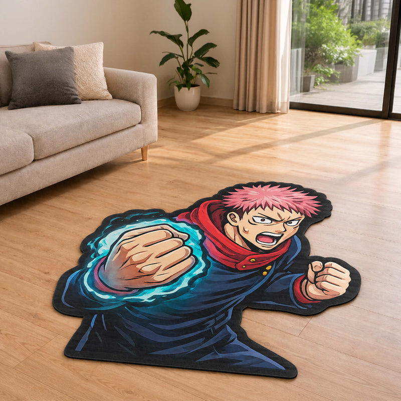 Yuji Itadori Punch Cut-out Flat Rug | Jujutsu Kaisen Anime Flat Rug | Premium Sorcerer Gaming Room Floor Decor