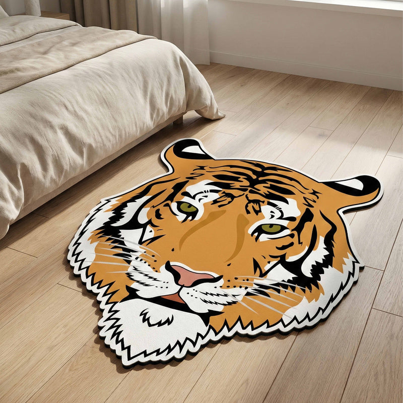 Majestic Tiger Face Floor Mat (3 mm Thick) | Fierce Wildlife Art Mat for Living Room, Bedroom, Studio & Modern Home Decor