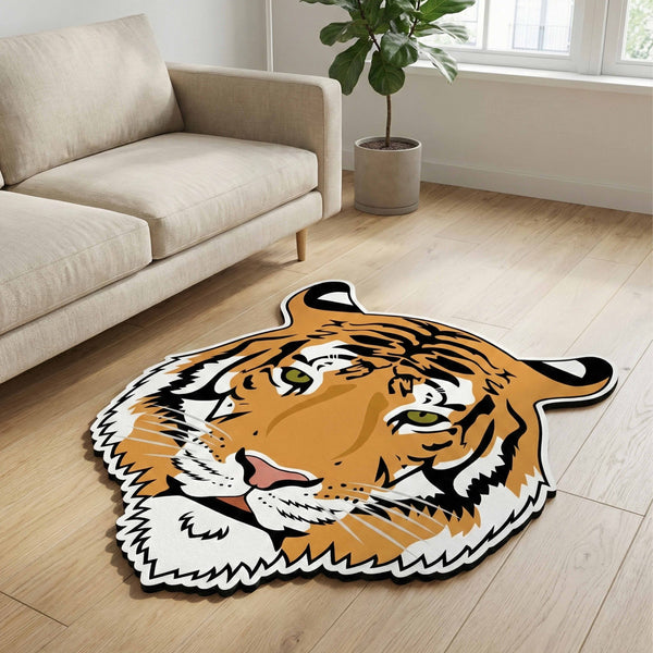 Majestic Tiger Face Floor Mat (3 mm Thick) | Fierce Wildlife Art Mat for Living Room, Bedroom, Studio & Modern Home Decor
