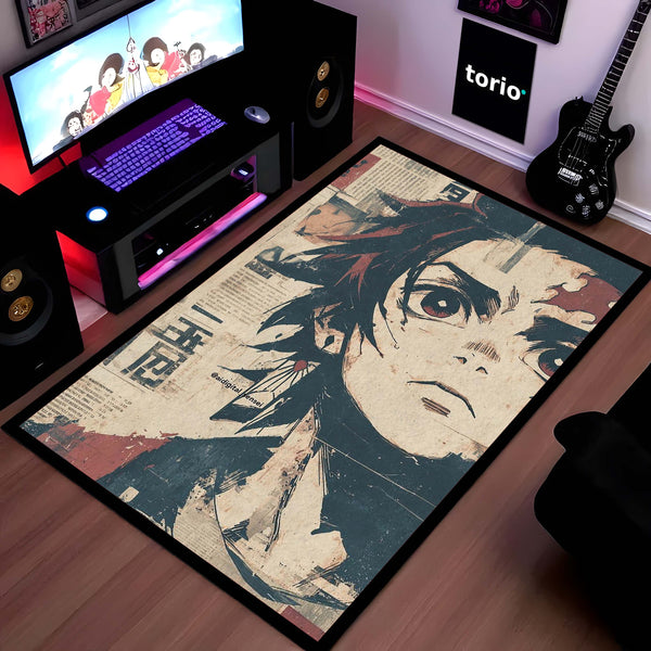Tanjiro Kamado Anime Area Rug | Demon Slayer Floor Mat | Japanese Manga Style Rug for Bedroom, Gaming Room & Otaku Decor