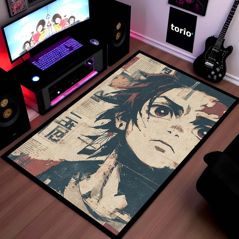 Tanjiro Kamado Anime Area Rug | Demon Slayer Floor Mat | Japanese Manga Style Rug for Bedroom, Gaming Room & Otaku Decor