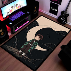 Tanjiro Kamado Demon Slayer Area Flat Rug | Moonlit Anime Hero Area Flat Rug | Premium Anime Bedroom & Gaming Room Floor Decor