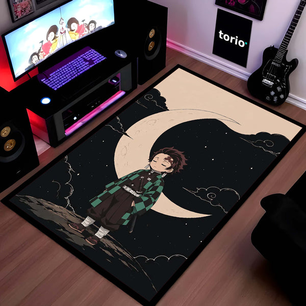 Tanjiro Kamado Demon Slayer Area Flat Rug | Moonlit Anime Hero Area Flat Rug | Premium Anime Bedroom & Gaming Room Floor Decor