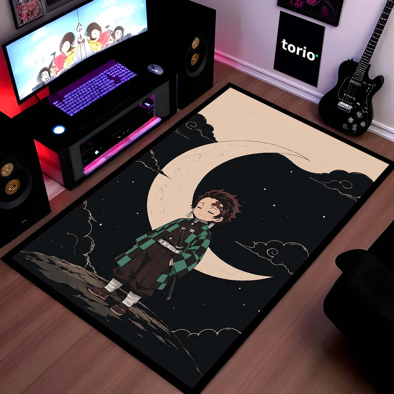 Tanjiro Kamado Demon Slayer Area Flat Rug | Moonlit Anime Hero Area Flat Rug | Premium Anime Bedroom & Gaming Room Floor Decor