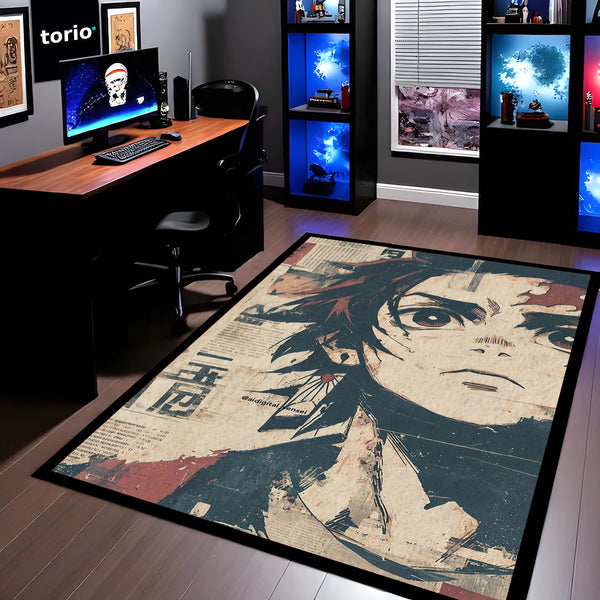 Tanjiro Kamado Anime Area Rug | Demon Slayer Floor Mat | Japanese Manga Style Rug for Bedroom, Gaming Room & Otaku Decor