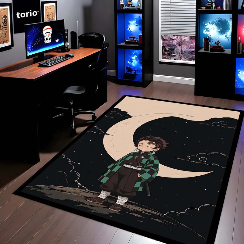 Tanjiro Kamado Demon Slayer Area Flat Rug | Moonlit Anime Hero Area Flat Rug | Premium Anime Bedroom & Gaming Room Floor Decor