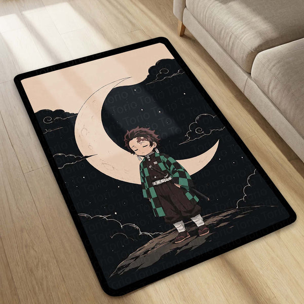 Tanjiro Kamado Demon Slayer Area Flat Rug | Moonlit Anime Hero Area Flat Rug | Premium Anime Bedroom & Gaming Room Floor Decor