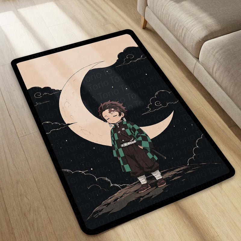 Tanjiro Kamado Demon Slayer Area Flat Rug | Moonlit Anime Hero Area Flat Rug | Premium Anime Bedroom & Gaming Room Floor Decor