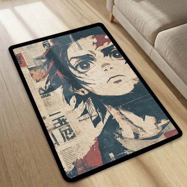 Tanjiro Kamado Anime Area Rug | Demon Slayer Floor Mat | Japanese Manga Style Rug for Bedroom, Gaming Room & Otaku Decor