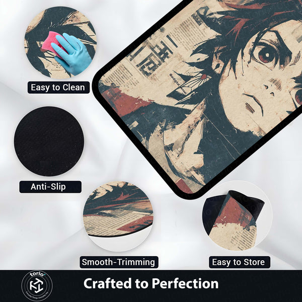Tanjiro Kamado Anime Area Rug | Demon Slayer Floor Mat | Japanese Manga Style Rug for Bedroom, Gaming Room & Otaku Decor